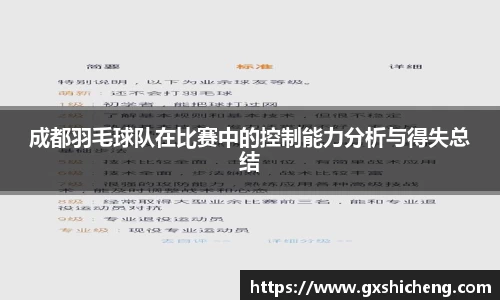 成都羽毛球队在比赛中的控制能力分析与得失总结